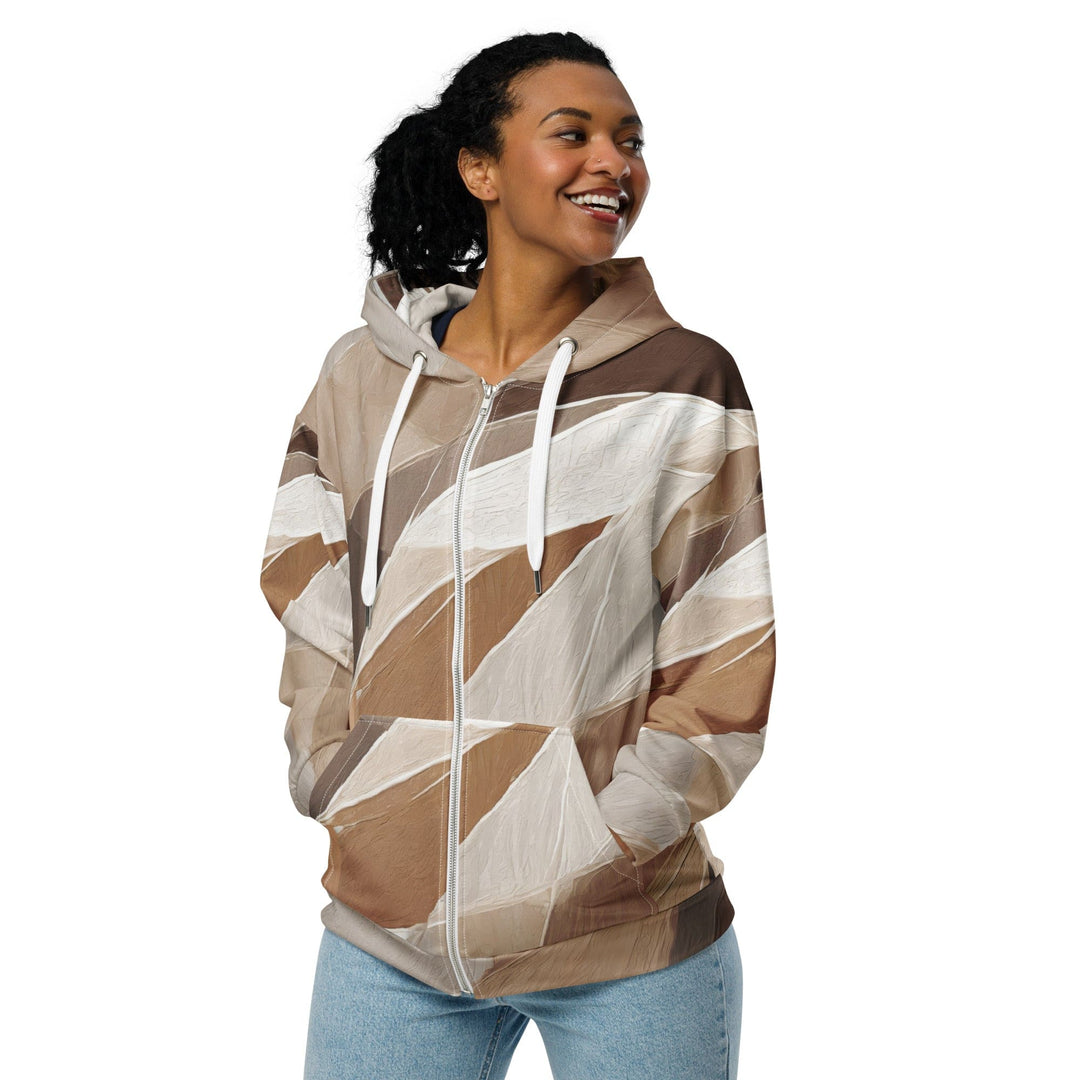 Womens Graphic Zip Hoodie Rustic Brown Stone Print 2