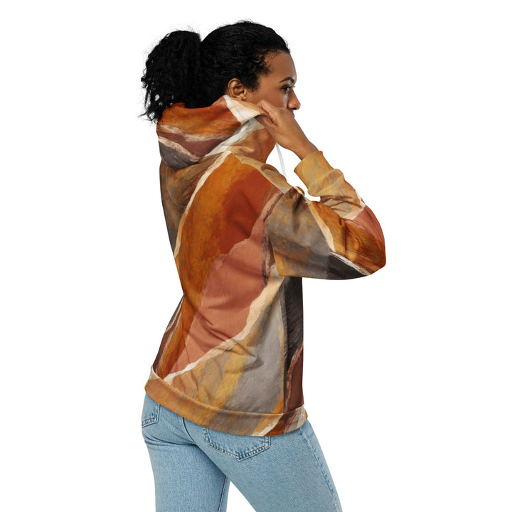 Womens Graphic Zip Hoodie Rustic Brown Stone Print