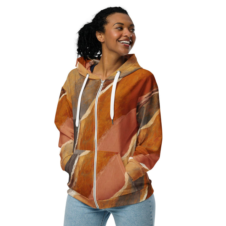 Womens Graphic Zip Hoodie Rustic Brown Stone Print