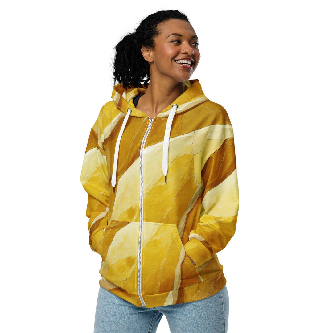 Womens Graphic Zip Hoodie Rustic Yellow Stone Print