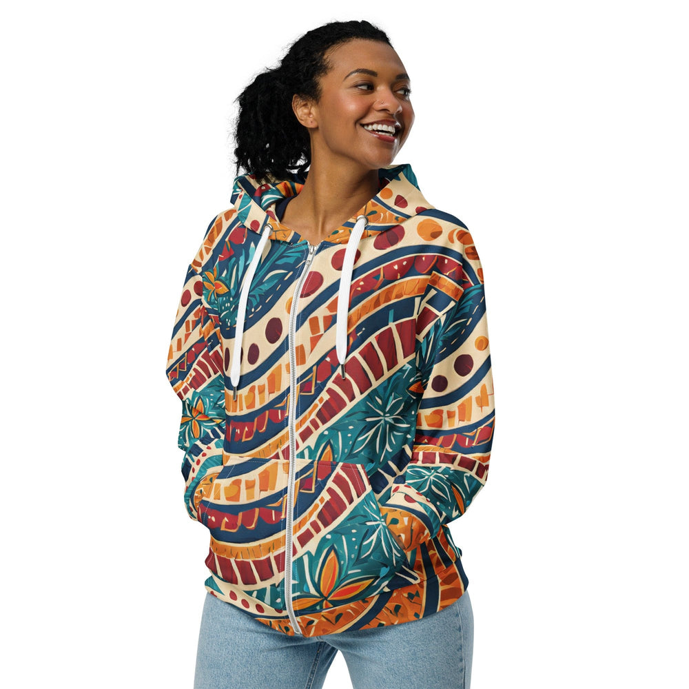 Womens Graphic Zip Hoodie Boho Floral Tropical Print