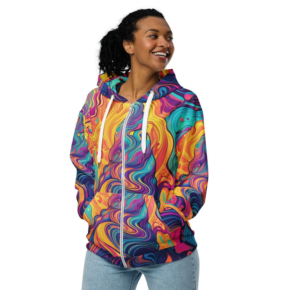 Womens Graphic Zip Hoodie Vibrant Psychedelic Rave Pattern - 2