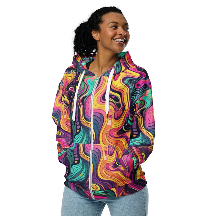 Womens Graphic Zip Hoodie Vibrant Psychedelic Rave Pattern - 3