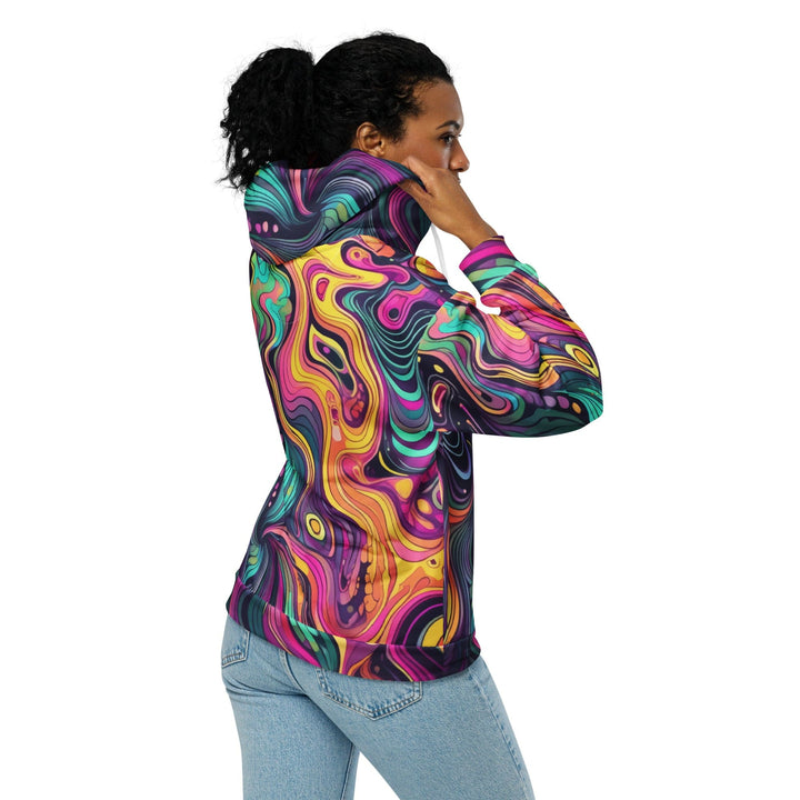 Womens Graphic Zip Hoodie Vibrant Psychedelic Rave Pattern - 3