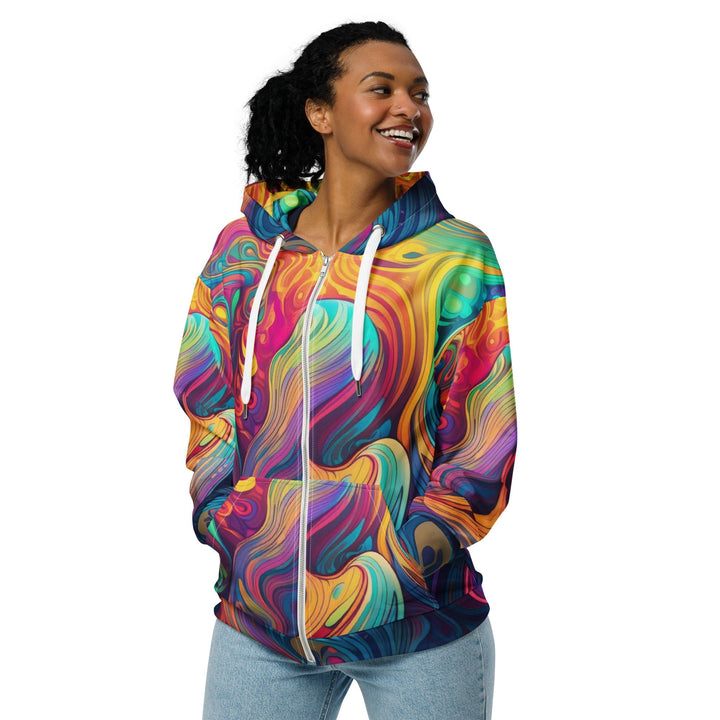 Womens Graphic Zip Hoodie Vibrant Psychedelic Rave Pattern