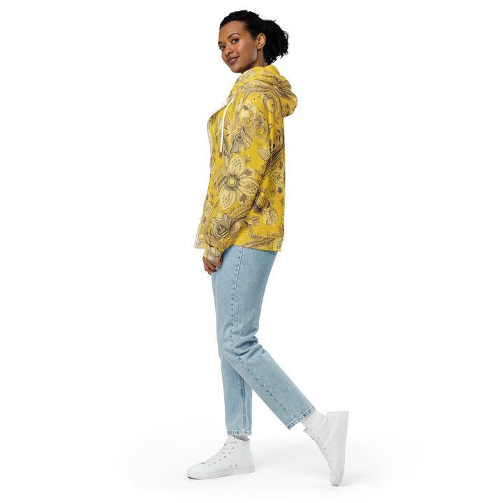 Womens Graphic Zip Hoodie Floral Yellow Bandanna Print
