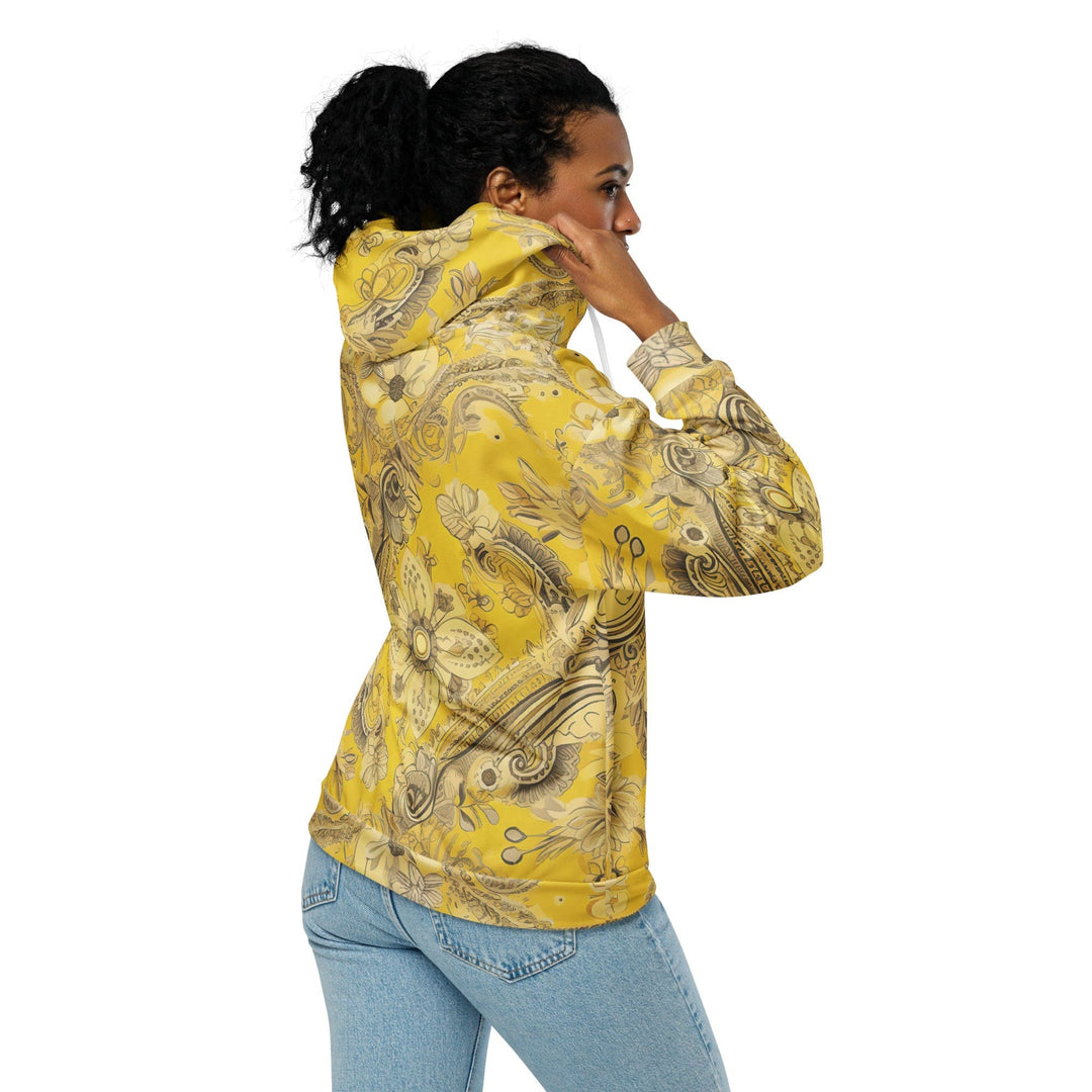 Womens Graphic Zip Hoodie Floral Yellow Bandanna Print