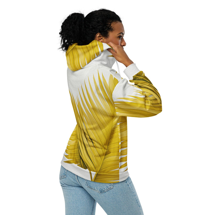 Womens Graphic Zip Hoodie Yellow Palm Leaves