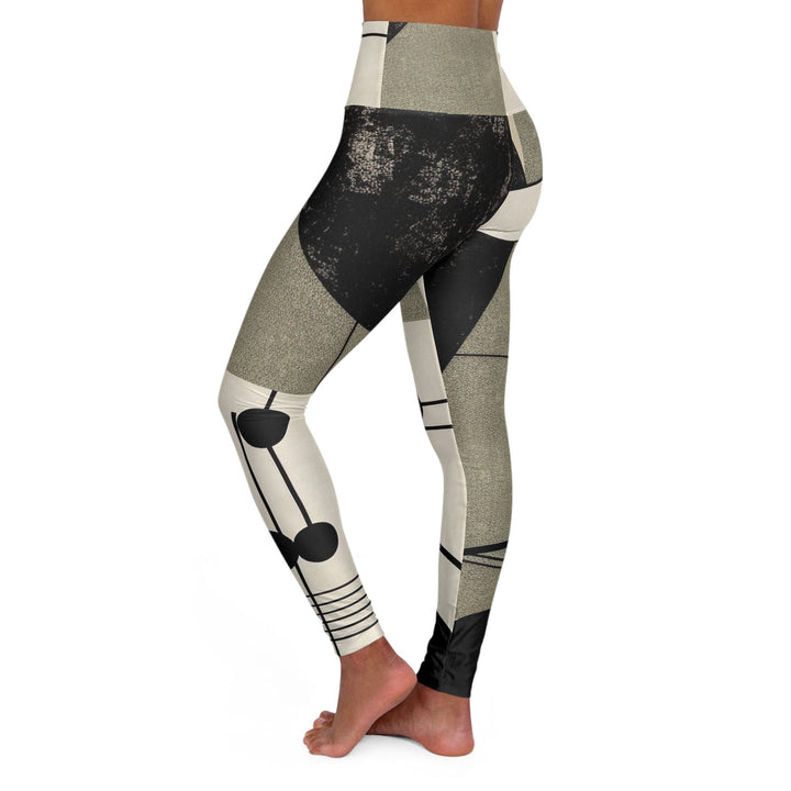 Womens High-waist Fitness Legging Yoga Pants - Abstract Black Beige Brown