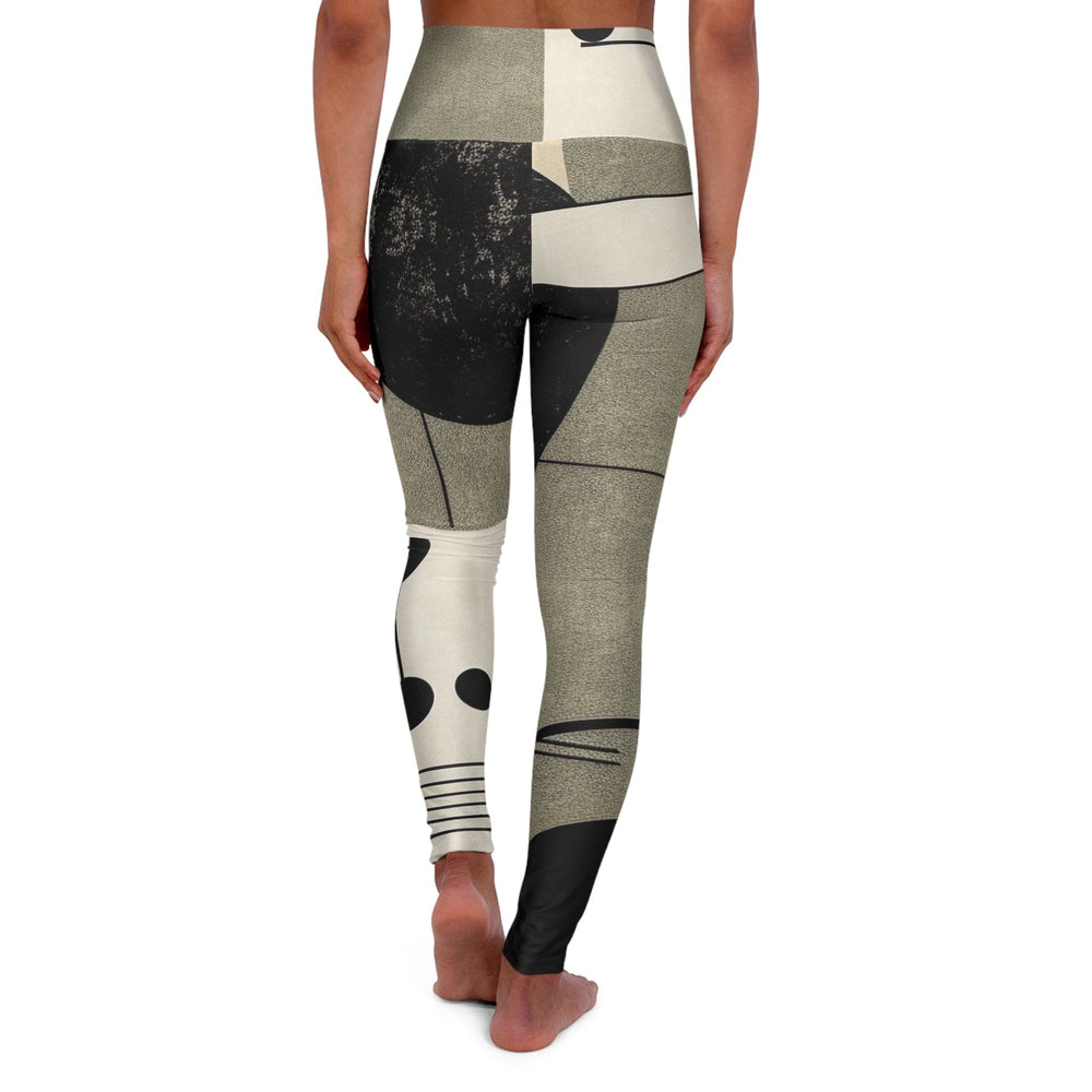 Womens High-waist Fitness Legging Yoga Pants Abstract Black Beige Brown