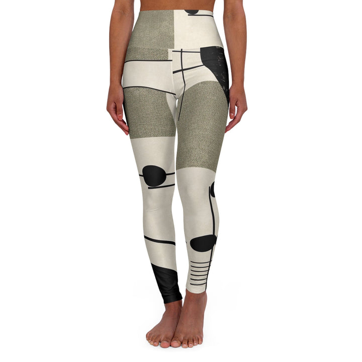 Womens High-waist Fitness Legging Yoga Pants - Abstract Black Beige Brown