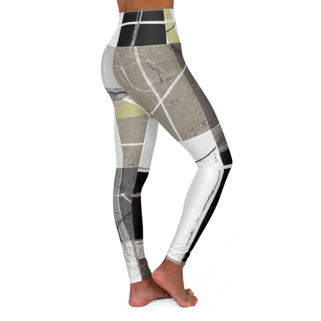Womens High-waist Fitness Legging Yoga Pants - Abstract Brown Geometric Shapes