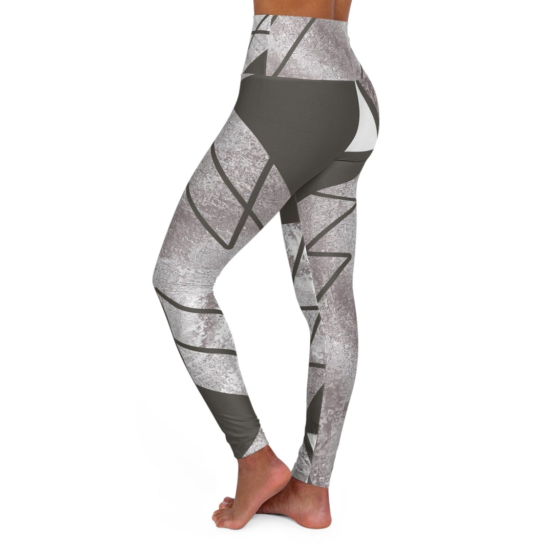 Womens High-waist Fitness Legging Yoga Pants Ash Grey and White Triangular