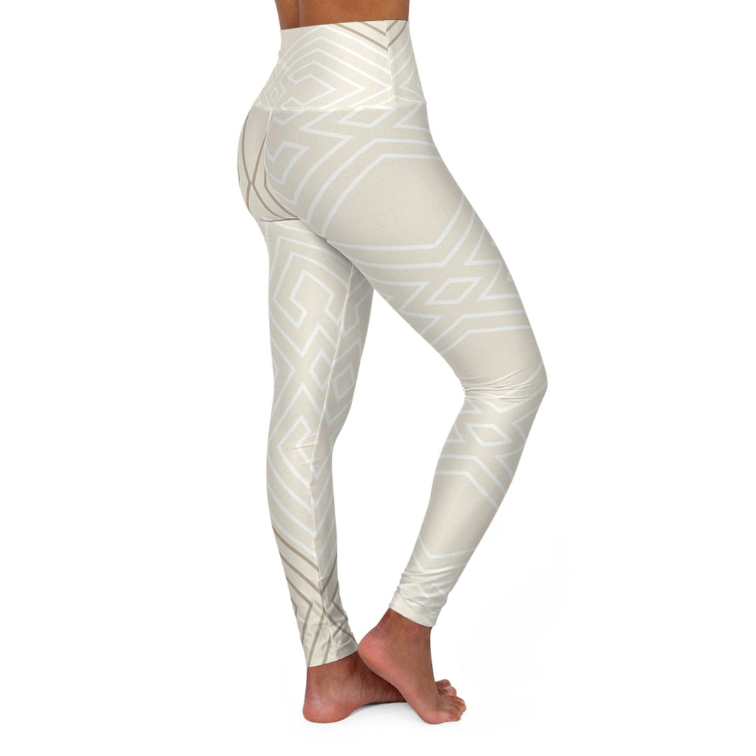 Womens High-waist Fitness Legging Yoga Pants - Beige Brown Aztec Geometric