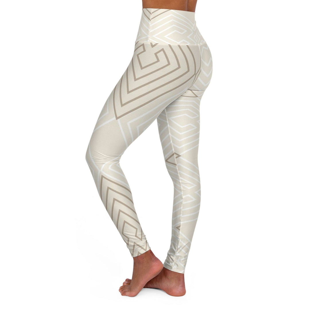 Womens High-waist Fitness Legging Yoga Pants - Beige Brown Aztec Geometric