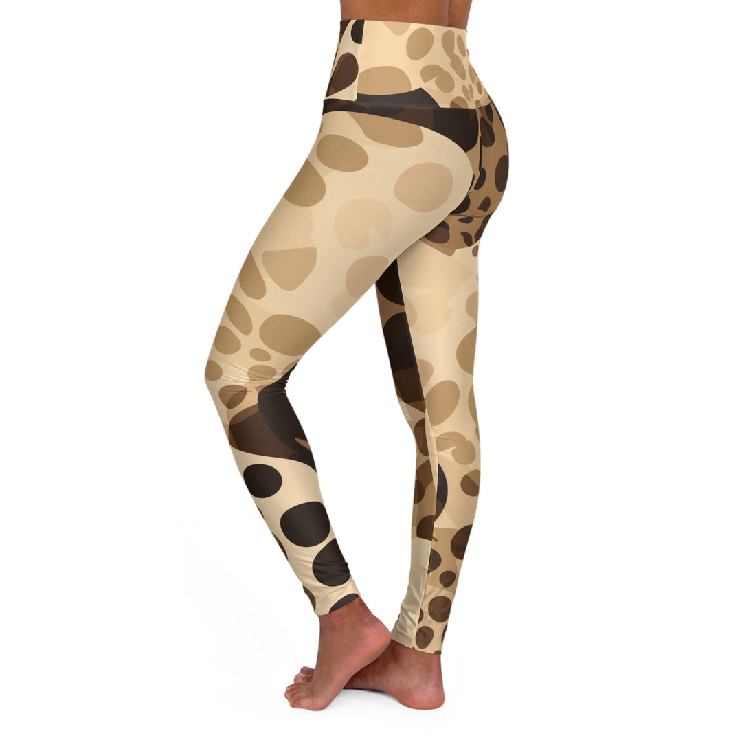 Womens High-waist Fitness Legging Yoga Pants Beige Brown Spotted Print - Womens