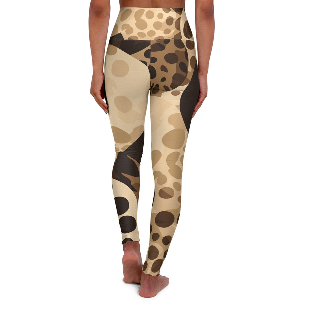 Womens High-waist Fitness Legging Yoga Pants Beige Brown Spotted Print - Womens