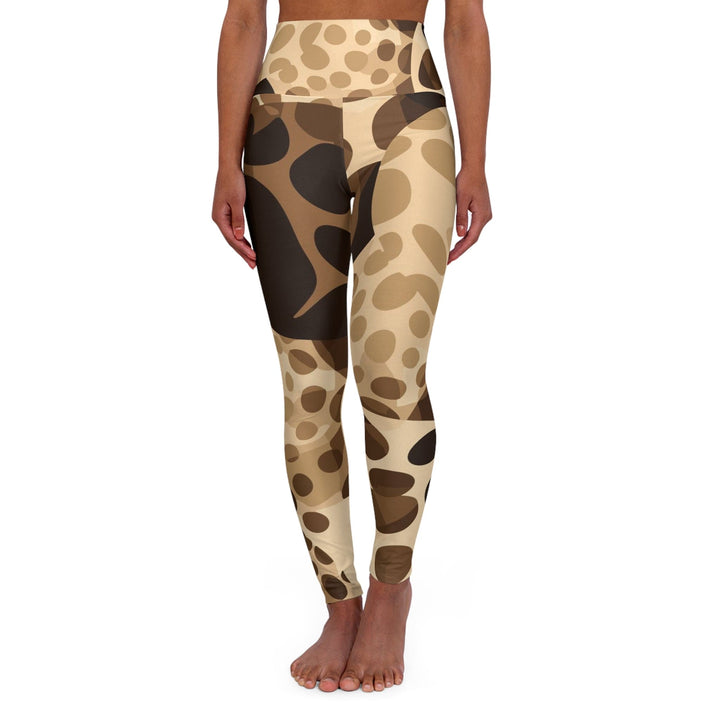 Womens High-waist Fitness Legging Yoga Pants Beige Brown Spotted Print - Womens