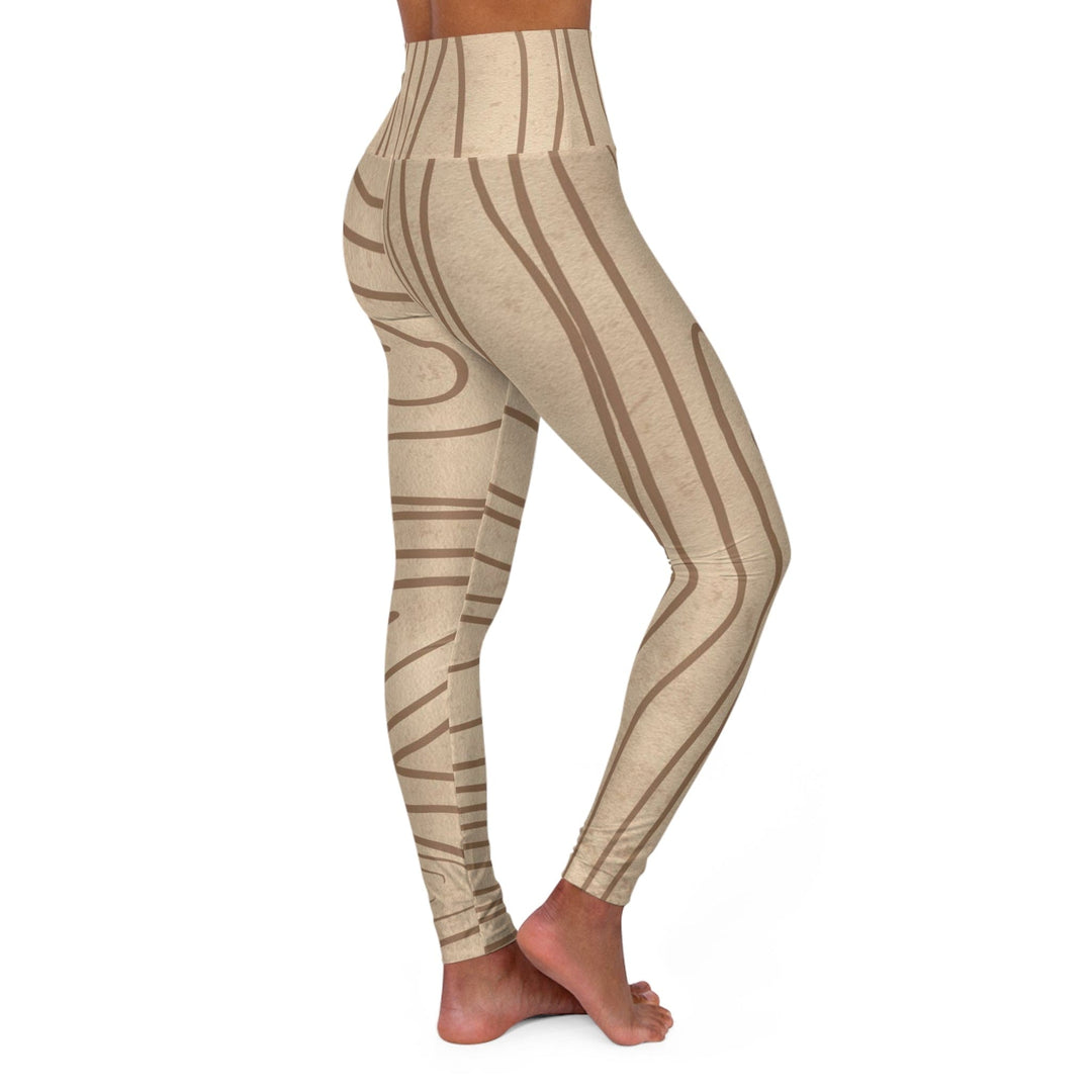 Womens High-waist Fitness Legging Yoga Pants Beige Brown Tree Sketch Lines