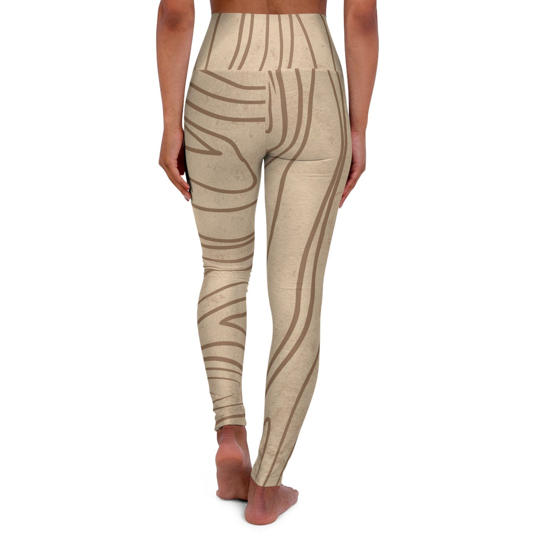 Womens High-waist Fitness Legging Yoga Pants Beige Brown Tree Sketch Lines