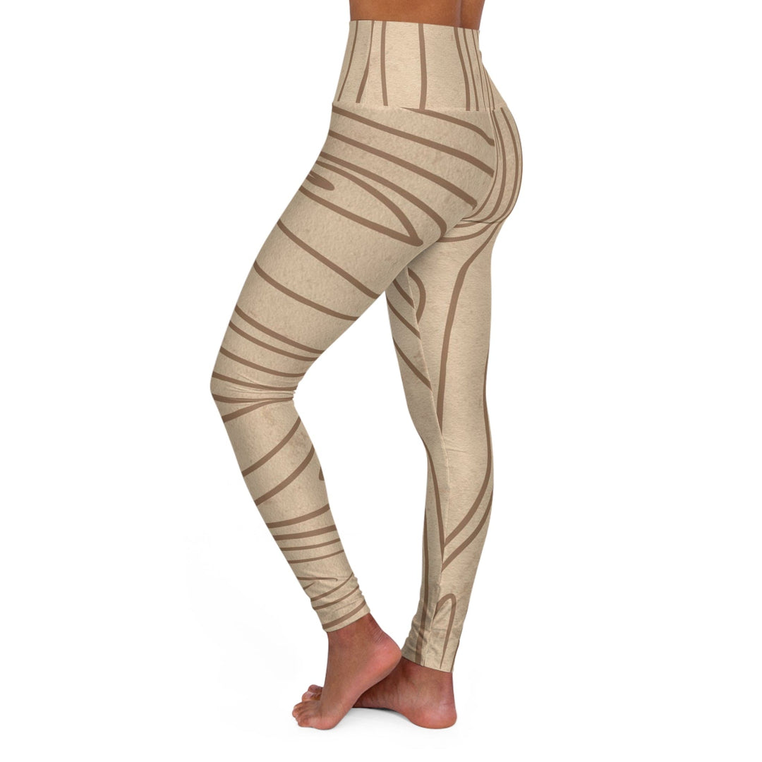 Womens High-waist Fitness Legging Yoga Pants Beige Brown Tree Sketch Lines