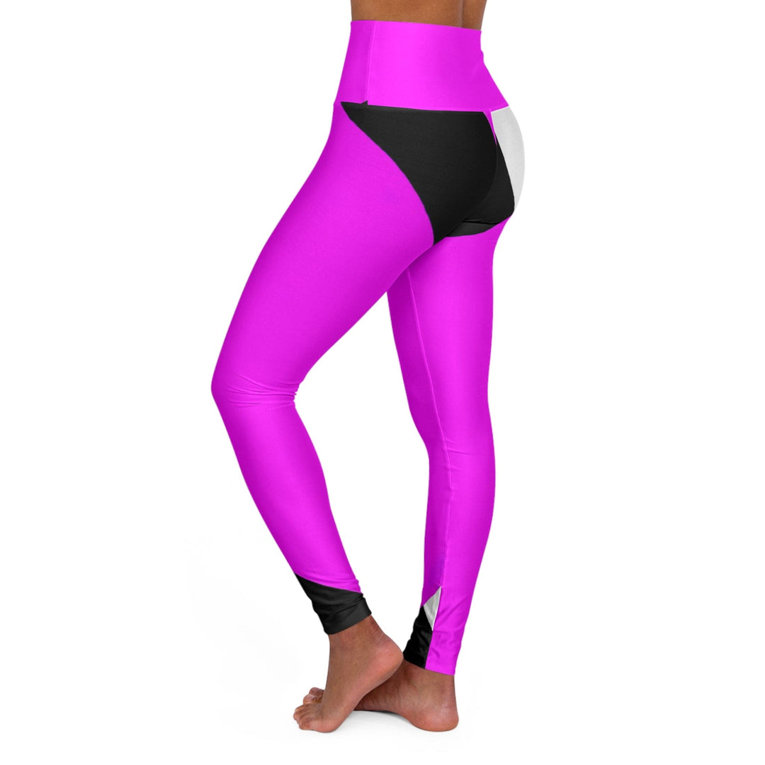 Womens High-waist Fitness Legging Yoga Pants - Black and Pink Pattern - Womens