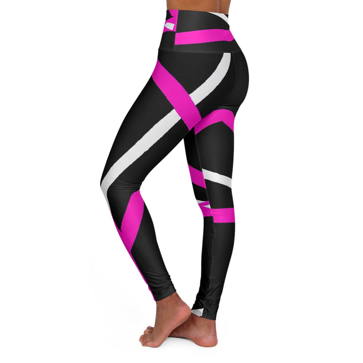 Womens High-waist Fitness Legging Yoga Pants Black and Pink Pattern - Womens