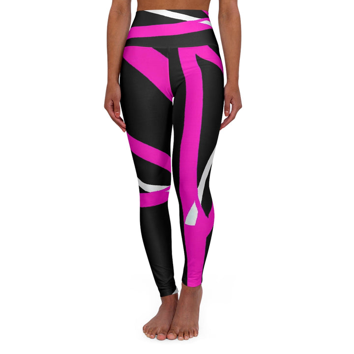 Womens High-waist Fitness Legging Yoga Pants Black and Pink Pattern - Womens