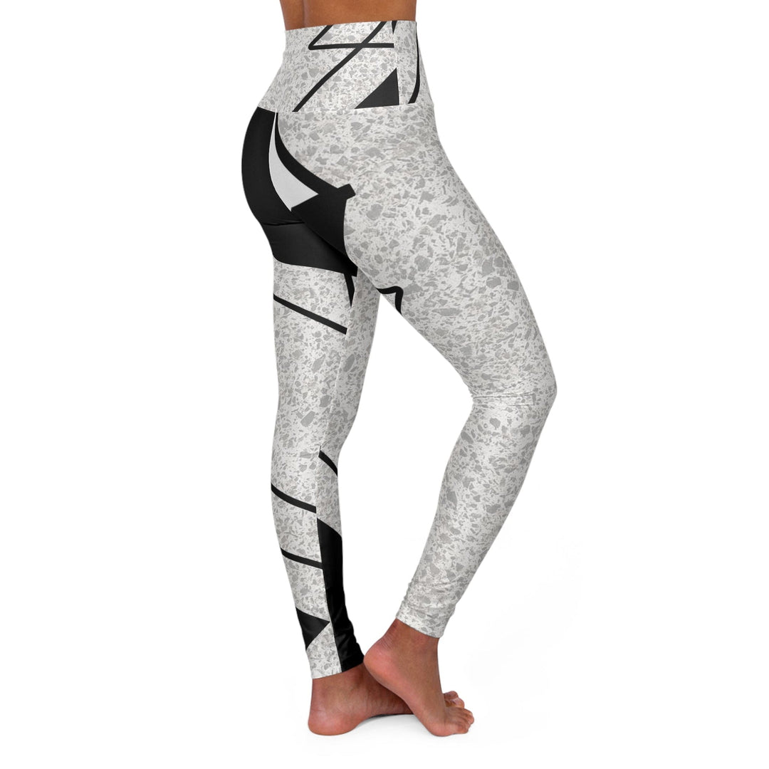 Womens High-waist Fitness Legging Yoga Pants - Black and White Ash Grey