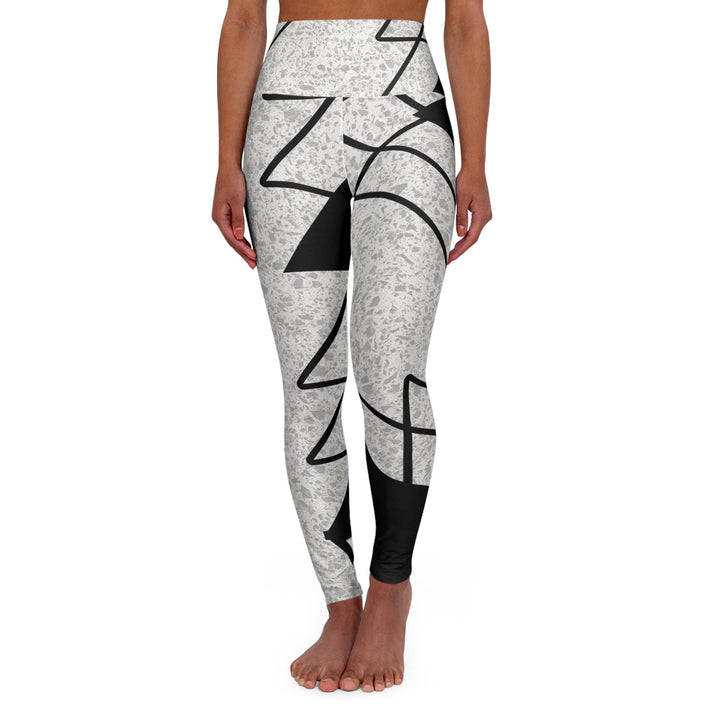 Womens High-waist Fitness Legging Yoga Pants - Black and White Ash Grey