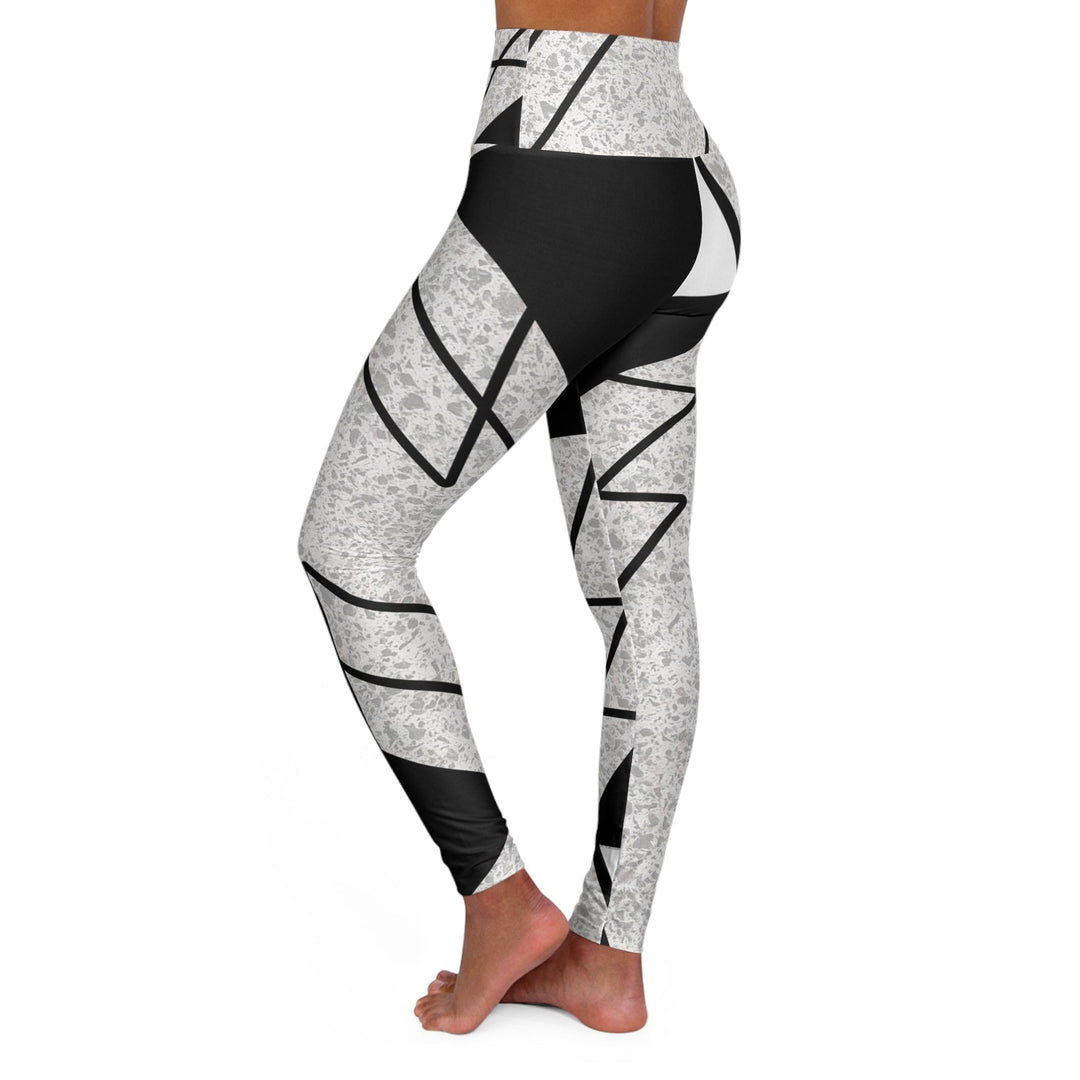 Womens High-waist Fitness Legging Yoga Pants - Black and White Ash Grey