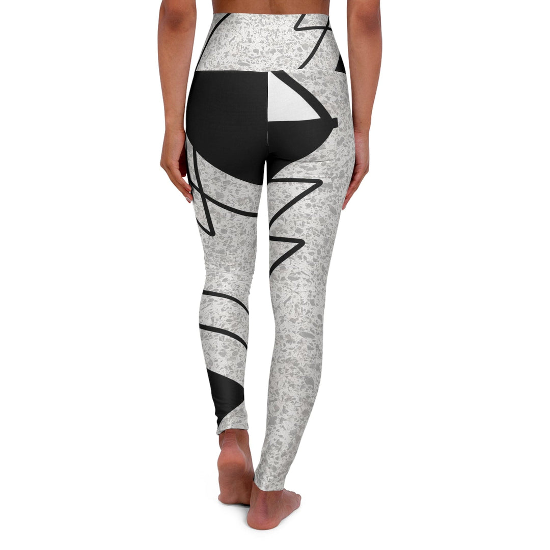 Womens High-waist Fitness Legging Yoga Pants - Black and White Ash Grey