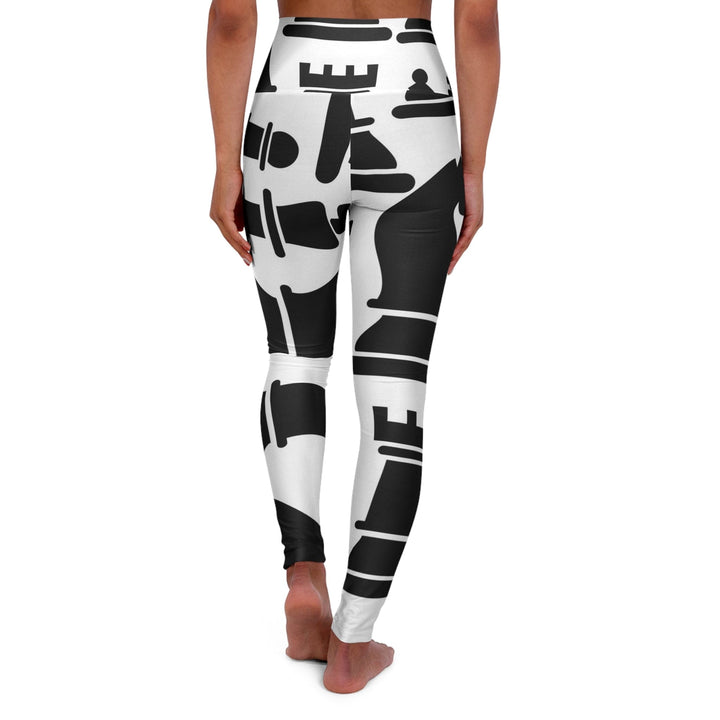 Womens High-waist Fitness Legging Yoga Pants Black and White Chess Print