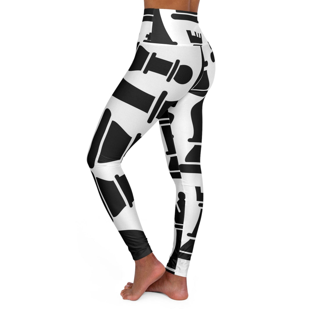 Womens High-waist Fitness Legging Yoga Pants Black and White Chess Print