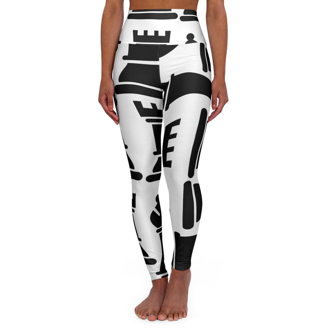 Womens High-waist Fitness Legging Yoga Pants Black and White Chess Print