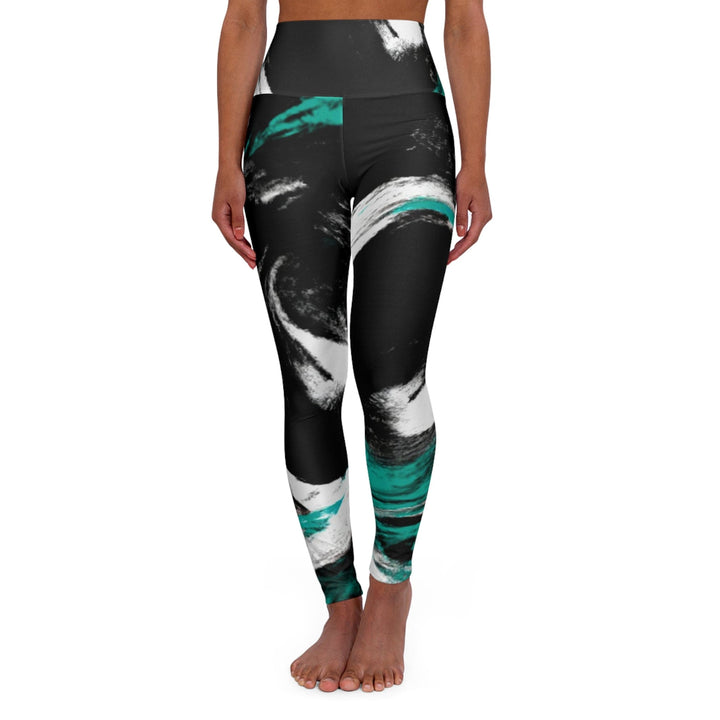 Womens High-waist Fitness Legging Yoga Pants Black Green White Abstract Pattern