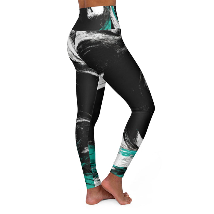 Womens High-waist Fitness Legging Yoga Pants Black Green White Abstract Pattern