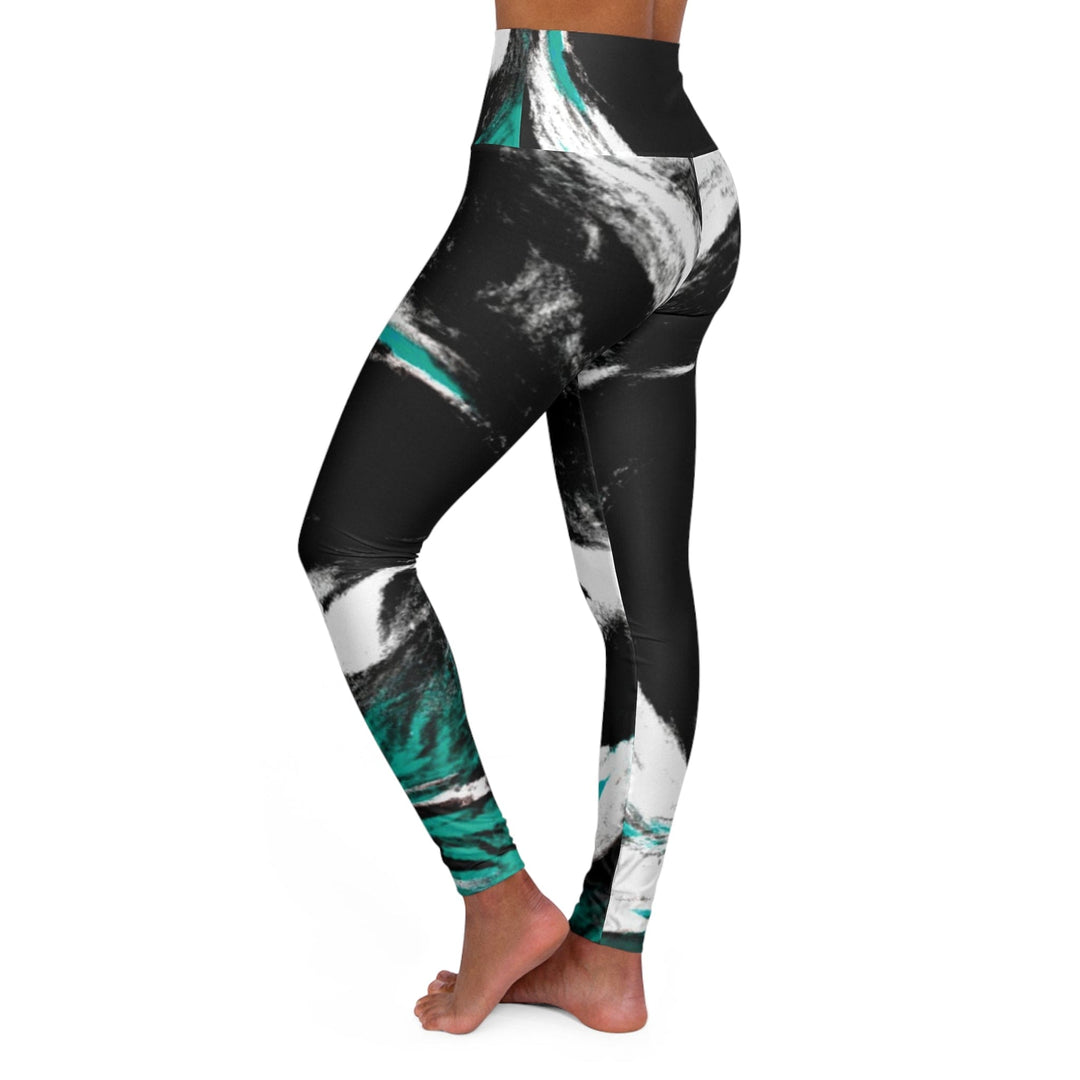 Womens High-waist Fitness Legging Yoga Pants Black Green White Abstract Pattern