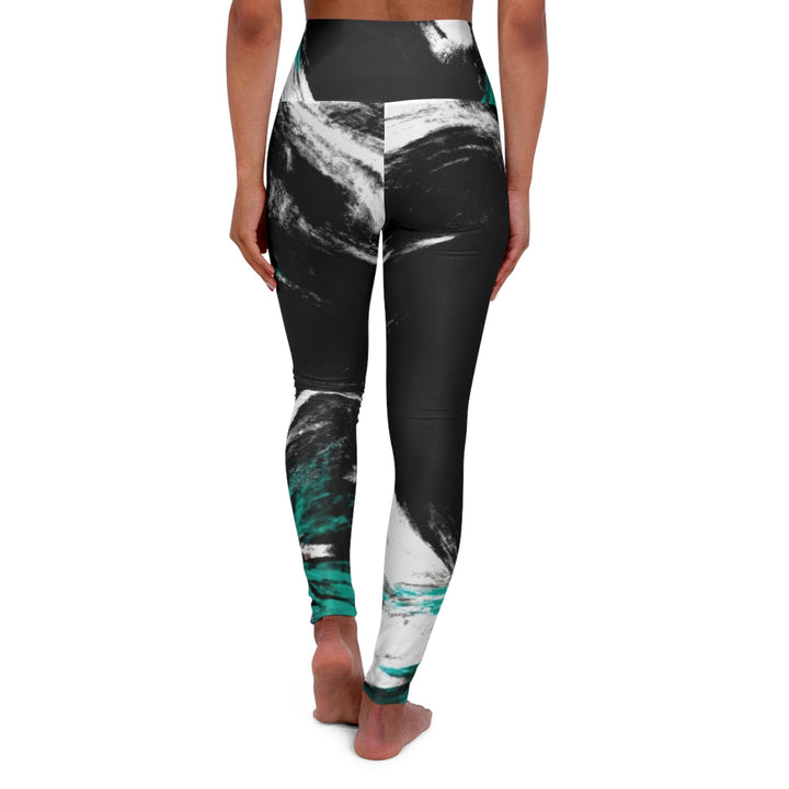 Womens High-waist Fitness Legging Yoga Pants Black Green White Abstract Pattern