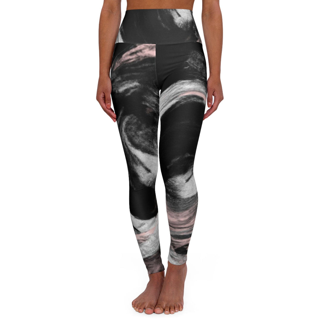 Womens High-waist Fitness Legging Yoga Pants Black Pink White Abstract Pattern