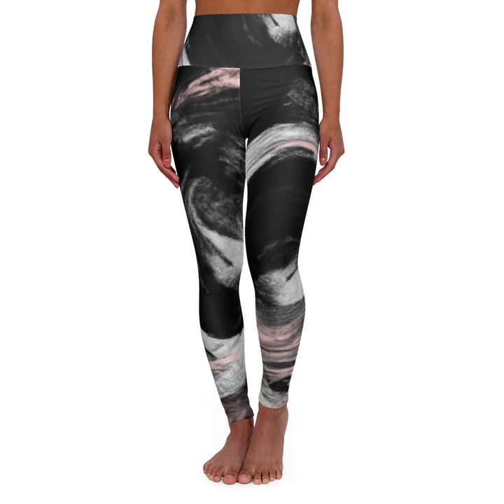 Womens High-waist Fitness Legging Yoga Pants - Black Pink White Abstract