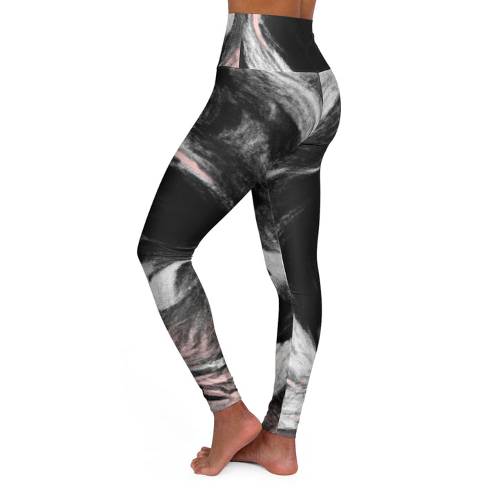 Womens High-waist Fitness Legging Yoga Pants - Black Pink White Abstract