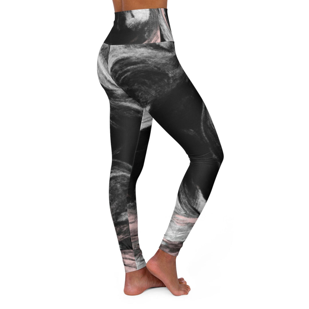 Womens High-waist Fitness Legging Yoga Pants - Black Pink White Abstract