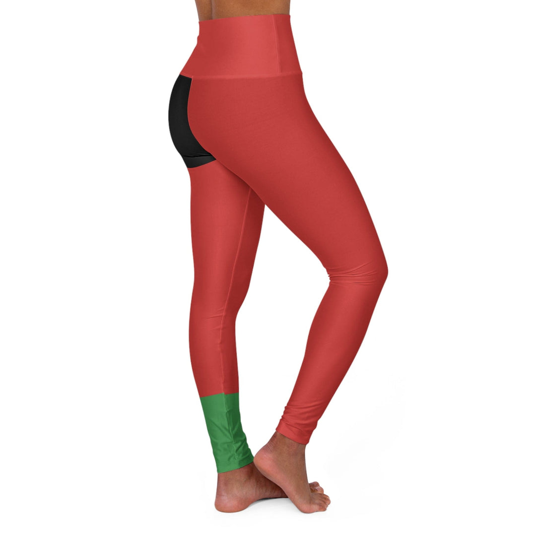 Womens High-waist Fitness Legging Yoga Pants - Black Red Green Stripped