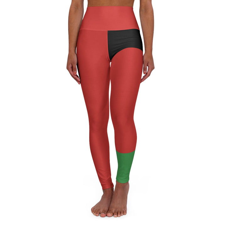 Womens High-waist Fitness Legging Yoga Pants - Black Red Green Stripped