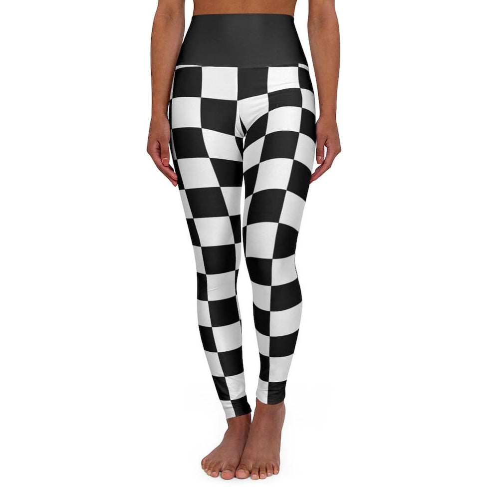 Womens High-waist Fitness Legging Yoga Pants Black White Checkers - Womens