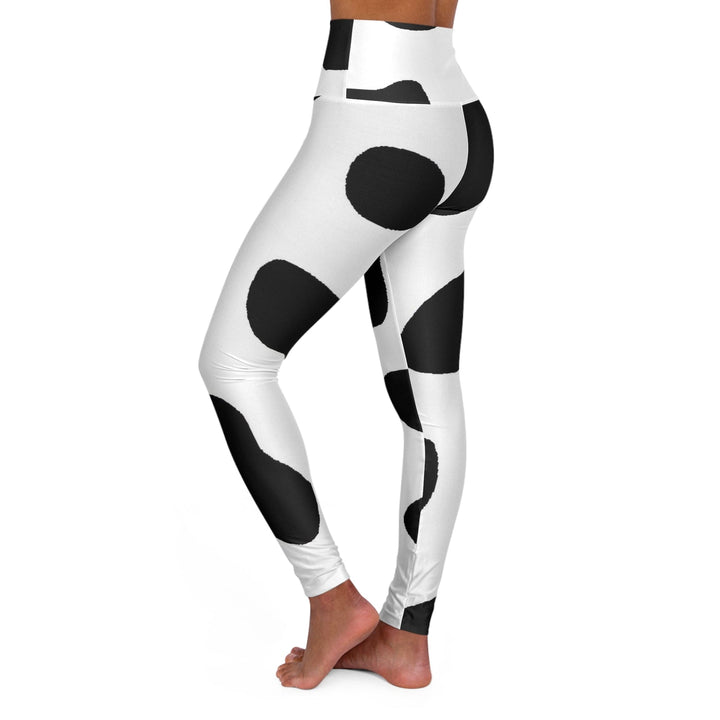 Womens High-waist Fitness Legging Yoga Pants - Black White Cow Print - Womens