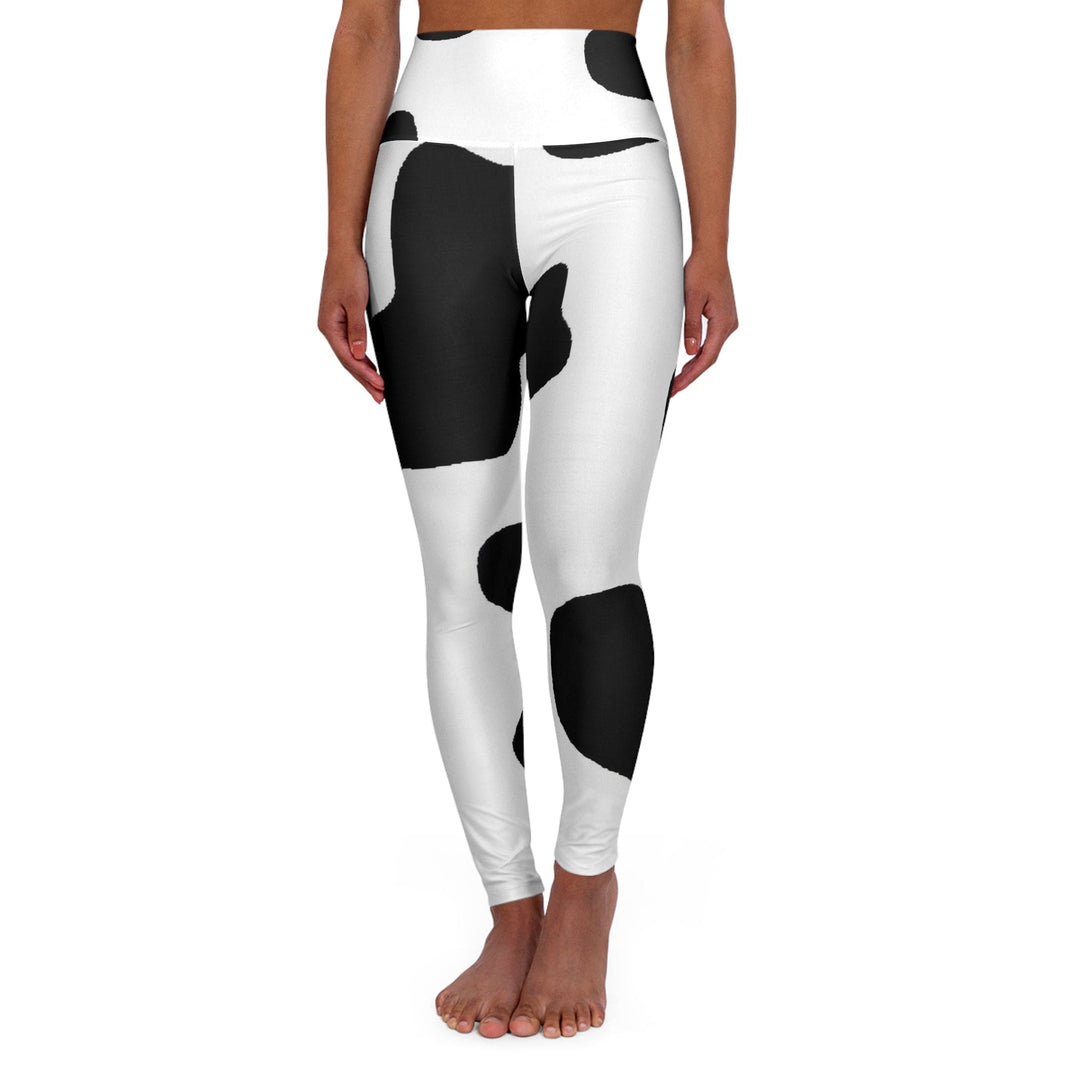 Womens High-waist Fitness Legging Yoga Pants Black White Cow Print - Womens