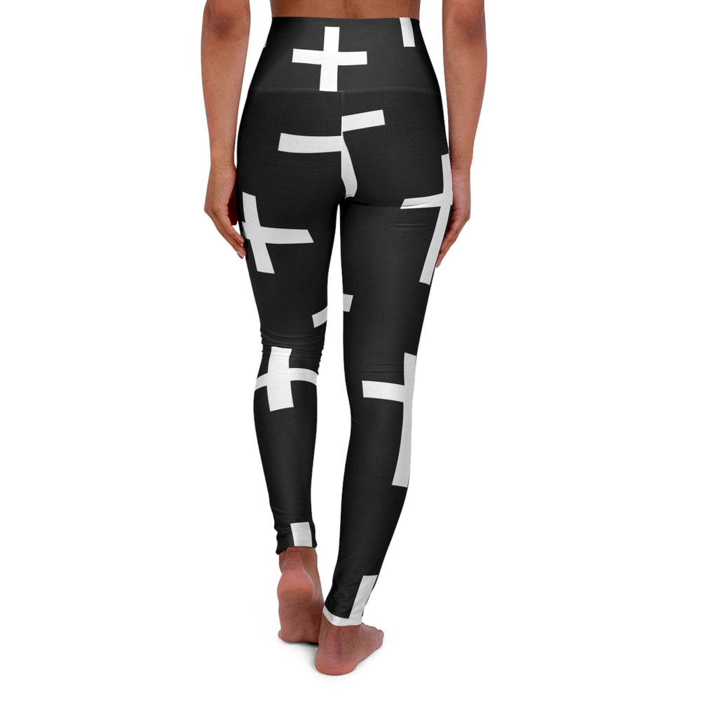 Womens High-waist Fitness Legging Yoga Pants Black White Cross Print - Womens