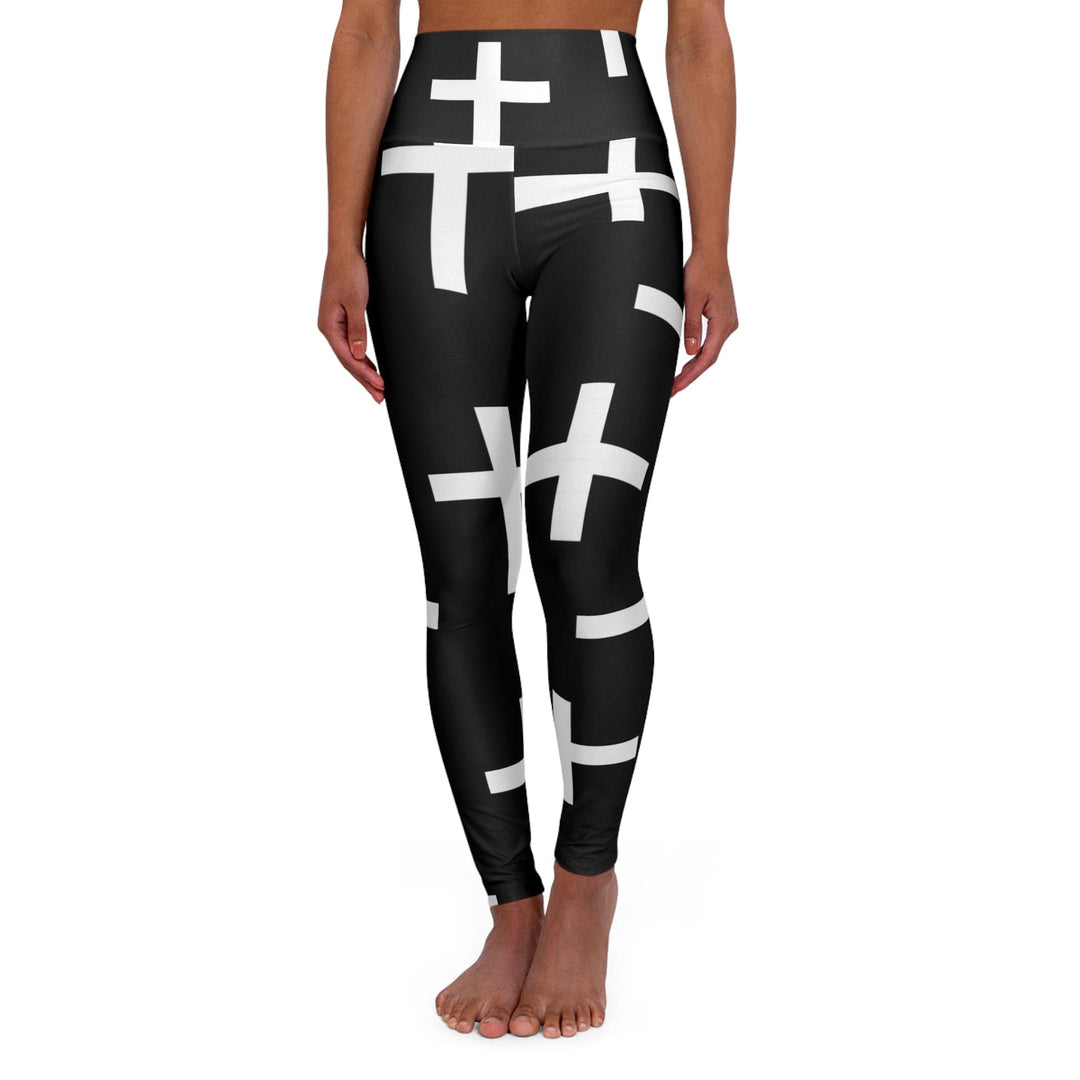 Womens High-waist Fitness Legging Yoga Pants Black White Cross Print - Womens